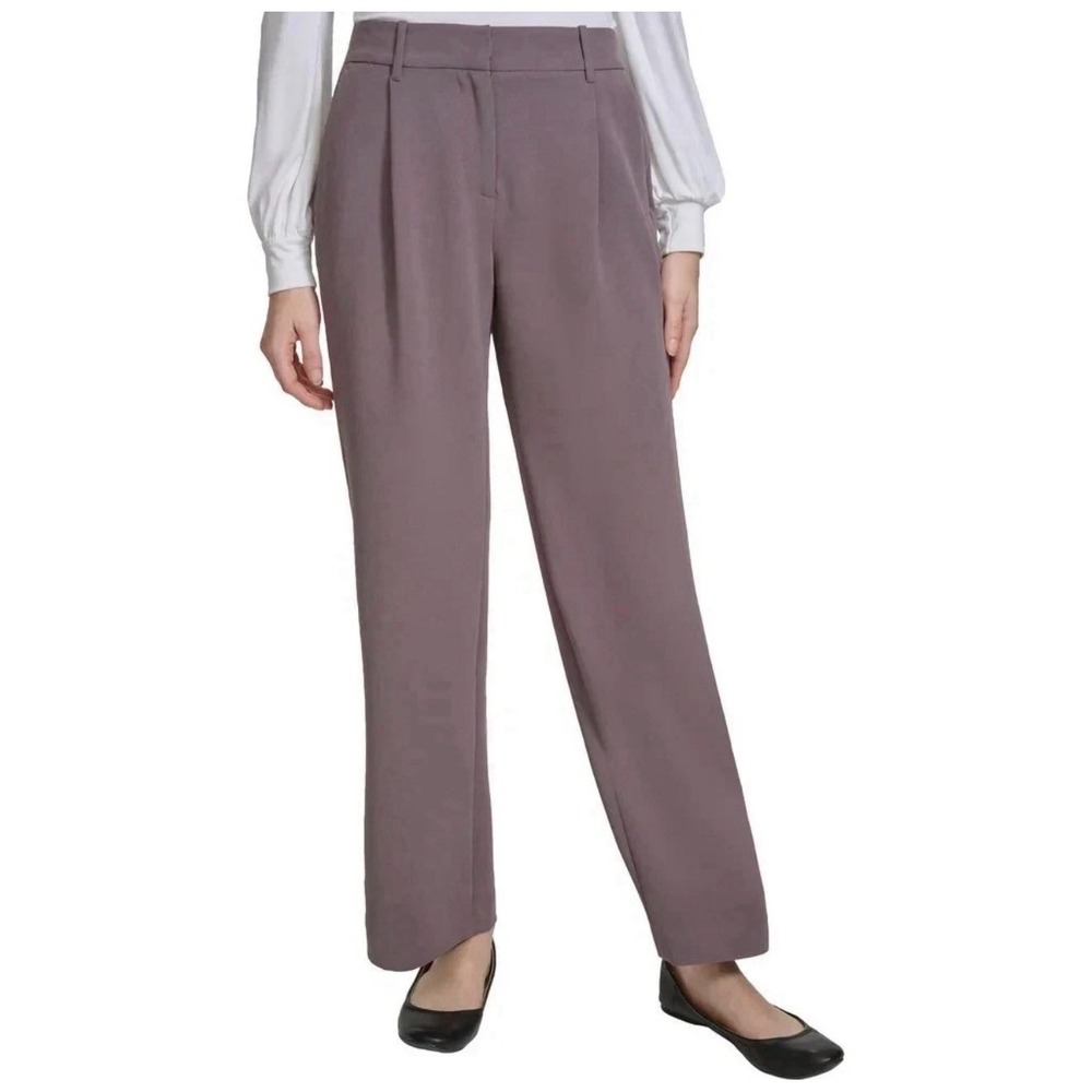 DKNY Womens Wide Leg Dress Pants Polyester Taupe High Rise Office Career Pants